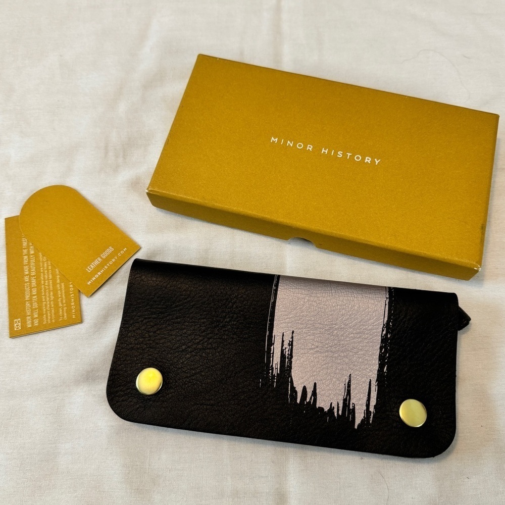 Minor History Black Leather Wallet with Pale Pink Accent